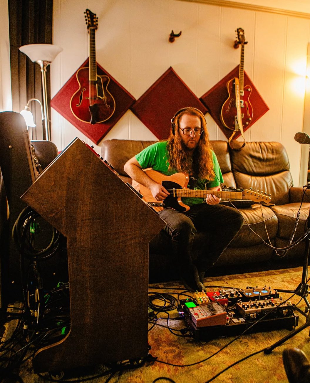 Harry Gold tracking guitar in the studio